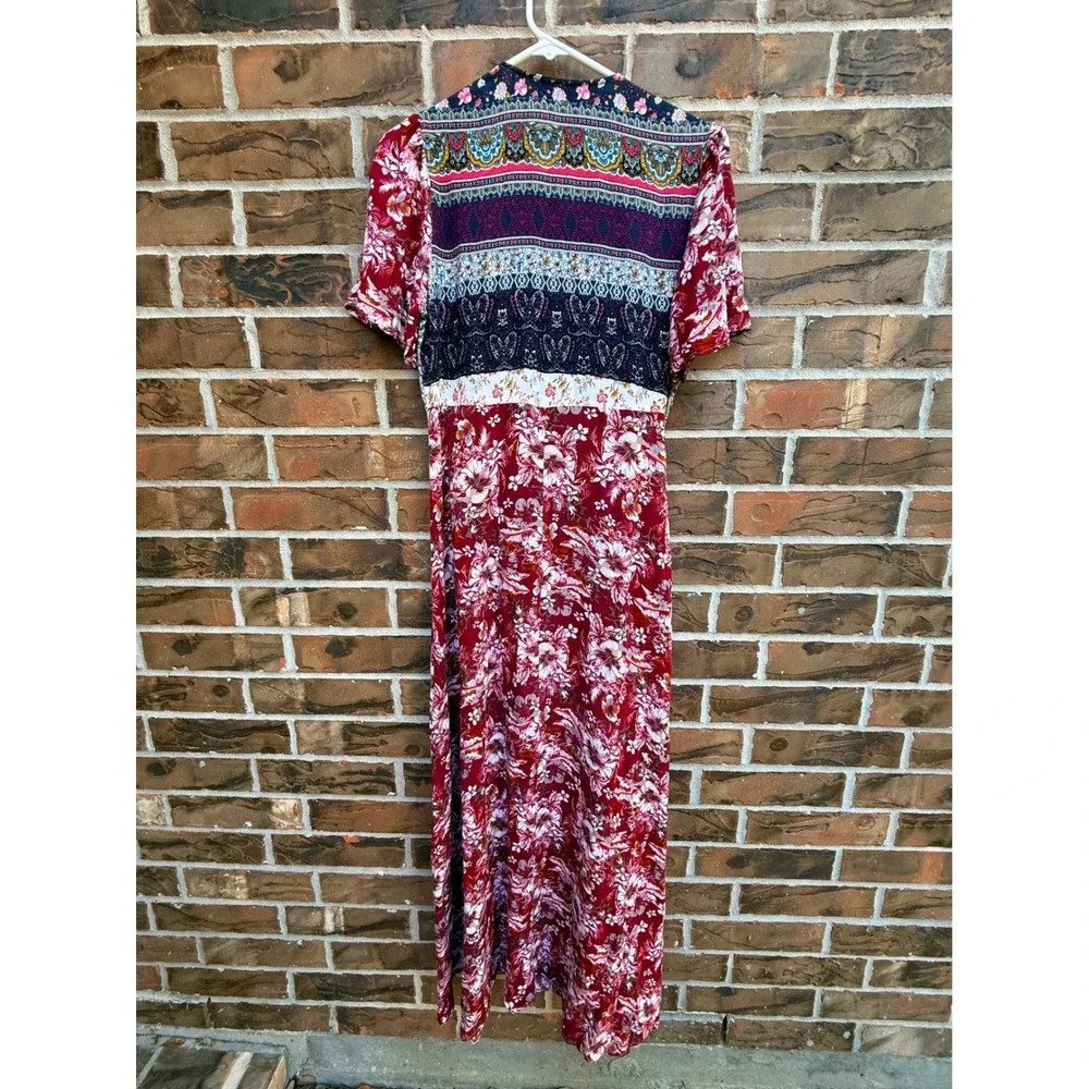 Flying Tomato Mixed Print Floral Paisley Boho Maxi Dress Burgundy Navy ID14324 L - Picture 4 of 4